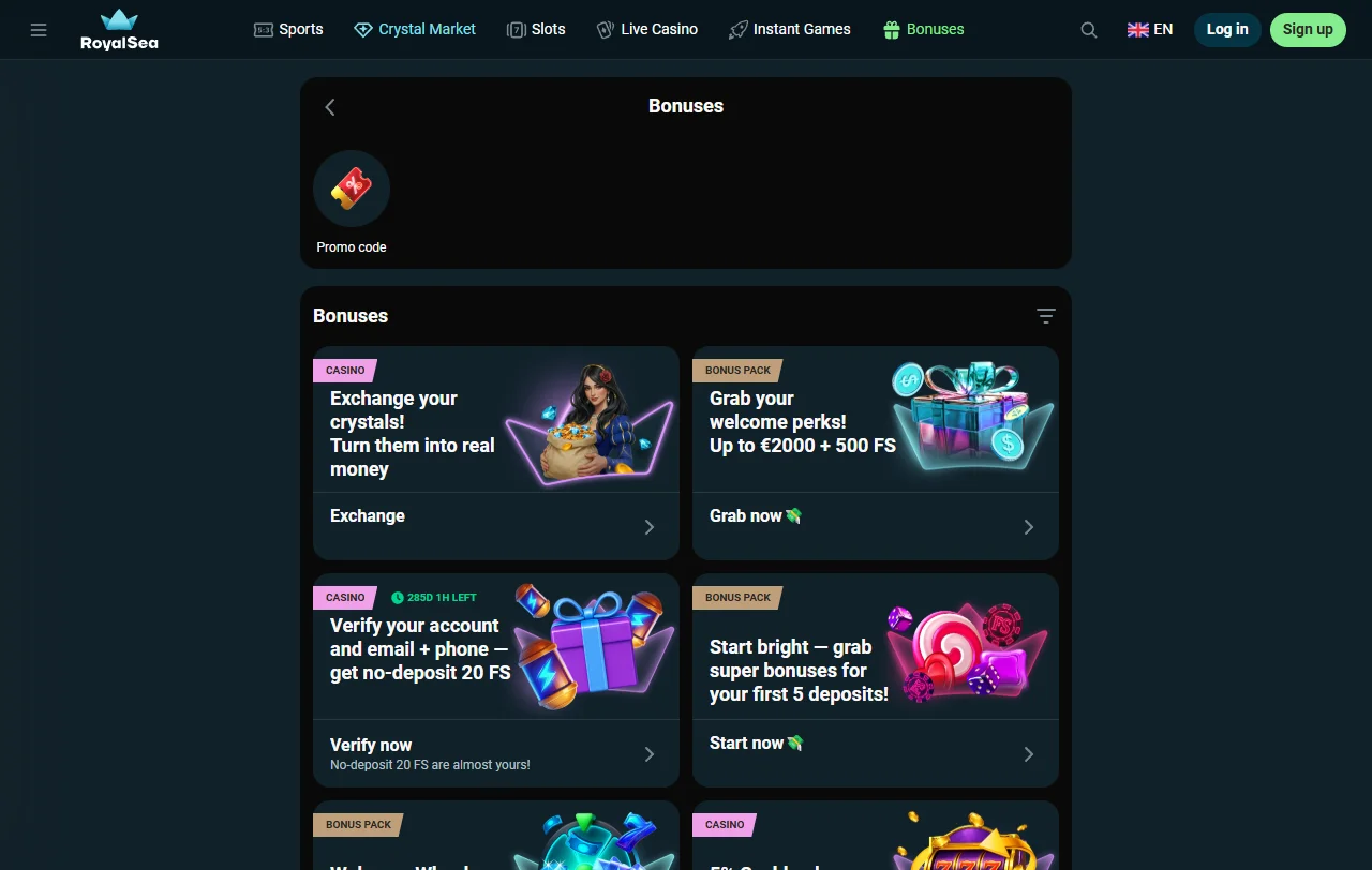 RoyalSea Casino bonuses and welcome offer details for Canadian players