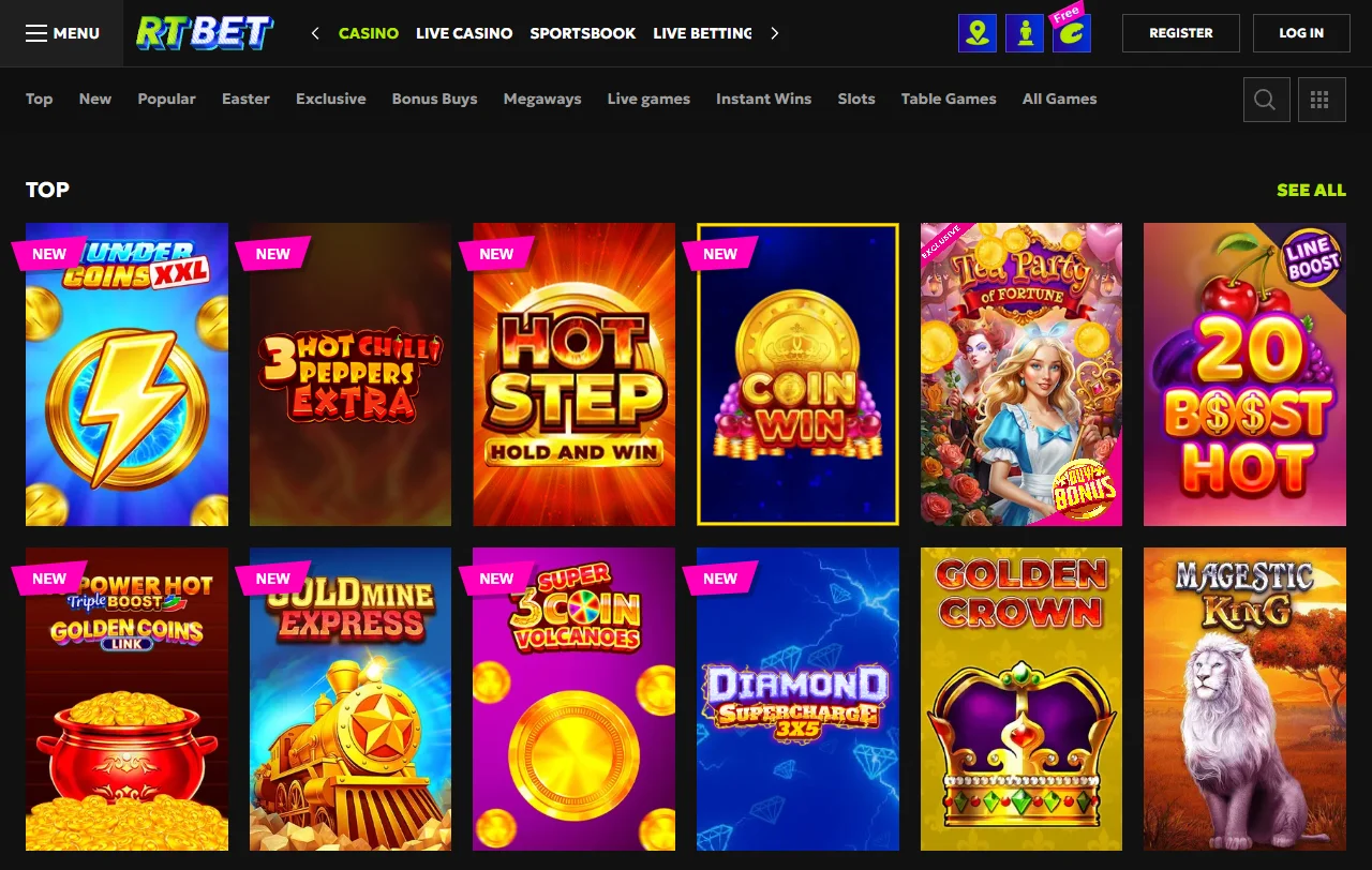 RTBet Casino games and providers overview for slot and live play