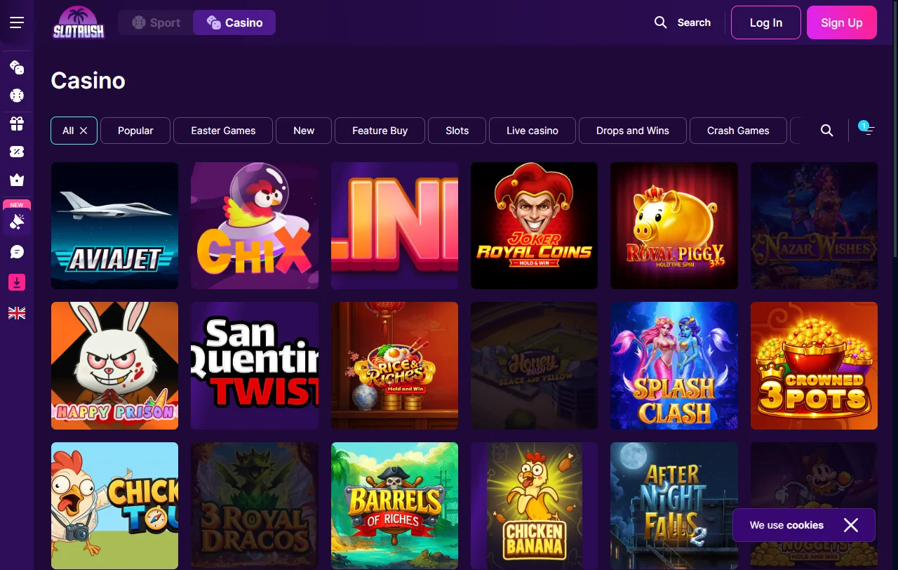 SlotRush Casino games library and entertainment selection overview