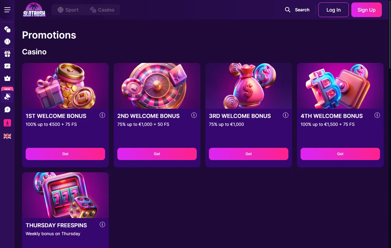 SlotRush Casino bonus terms and welcome offer summary