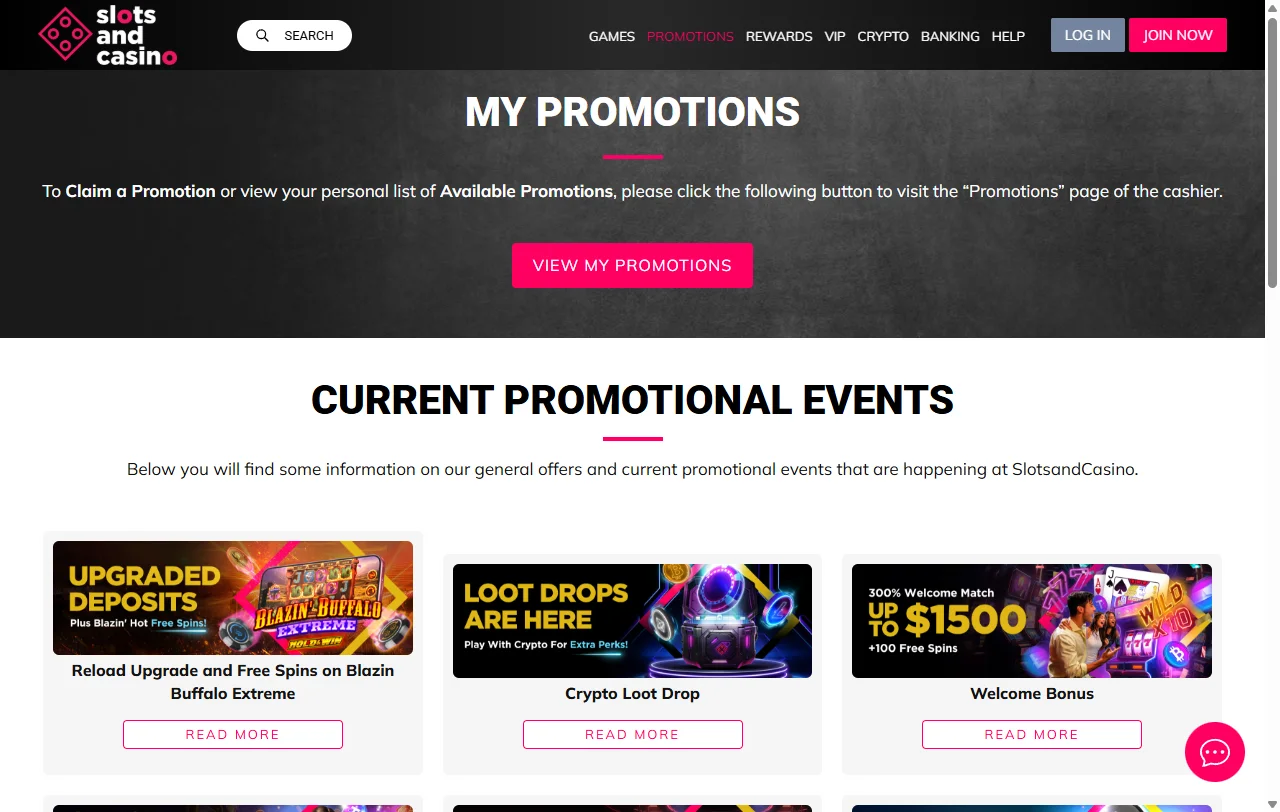 SlotsAndCasino game library overview with slots and live tables
