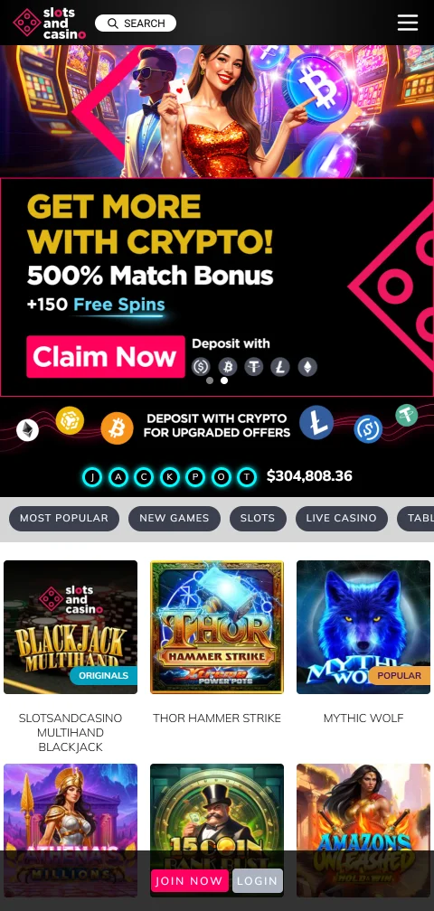 SlotsAndCasino mobile access for smartphones and tablet play