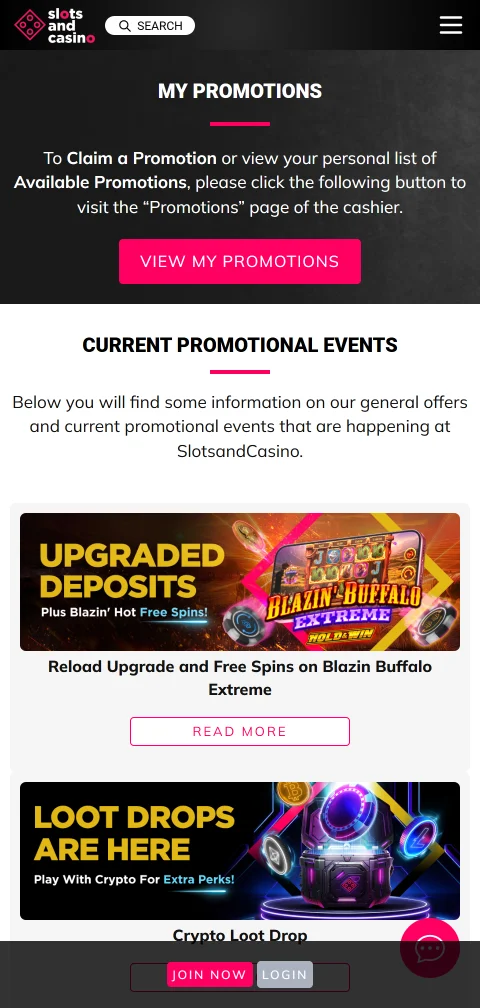 SlotsAndCasino payment methods including deposits and withdrawals