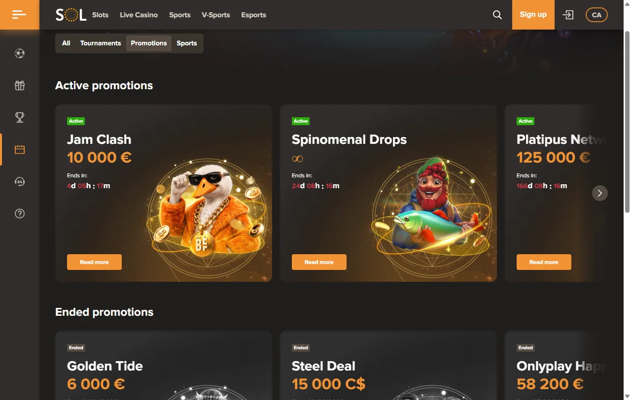 Sol Casino bonuses promotions and welcome offer details
