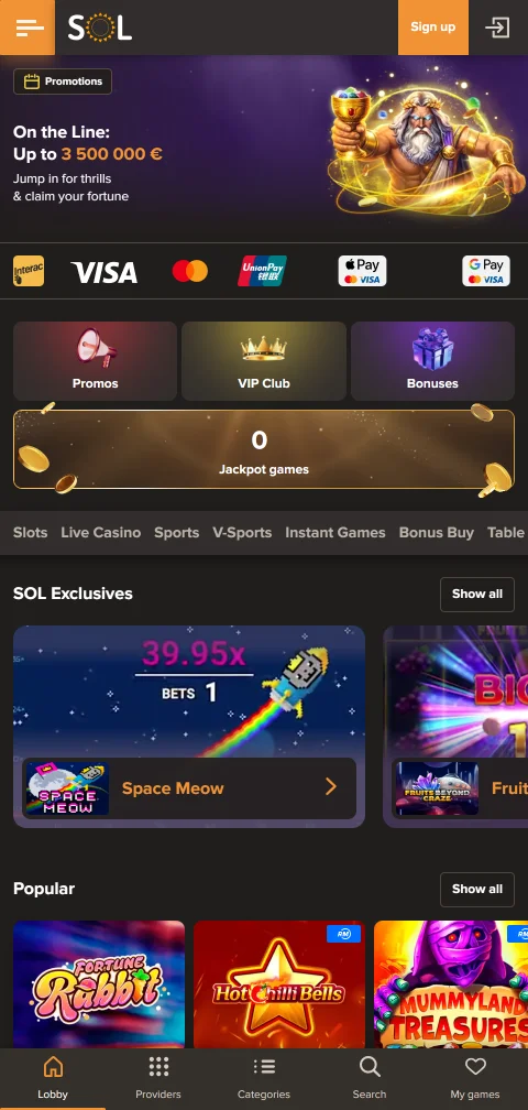 Sol Casino mobile gaming and browser access for Canada