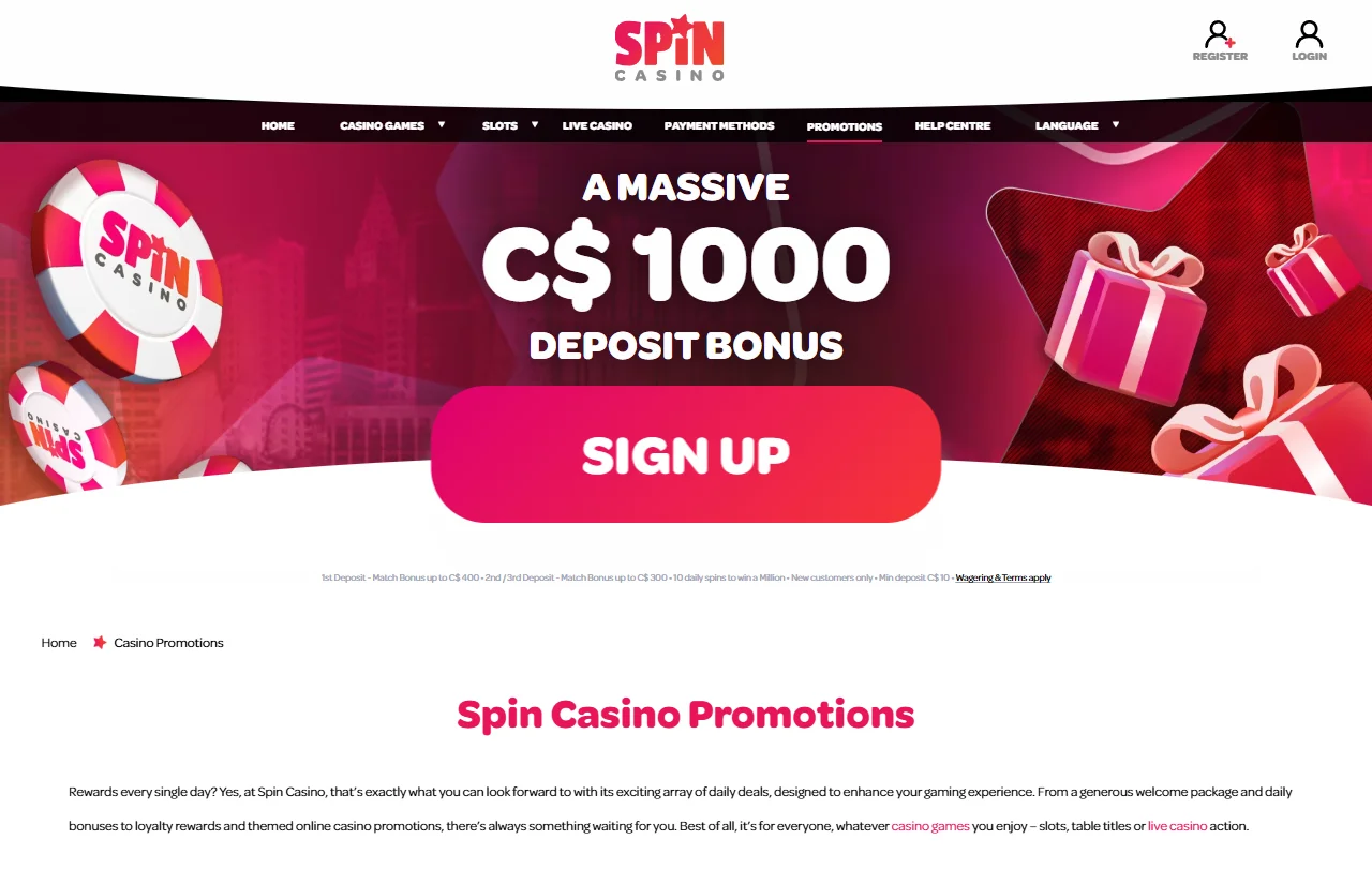 Spin Casino promotions and welcome offer details for new players