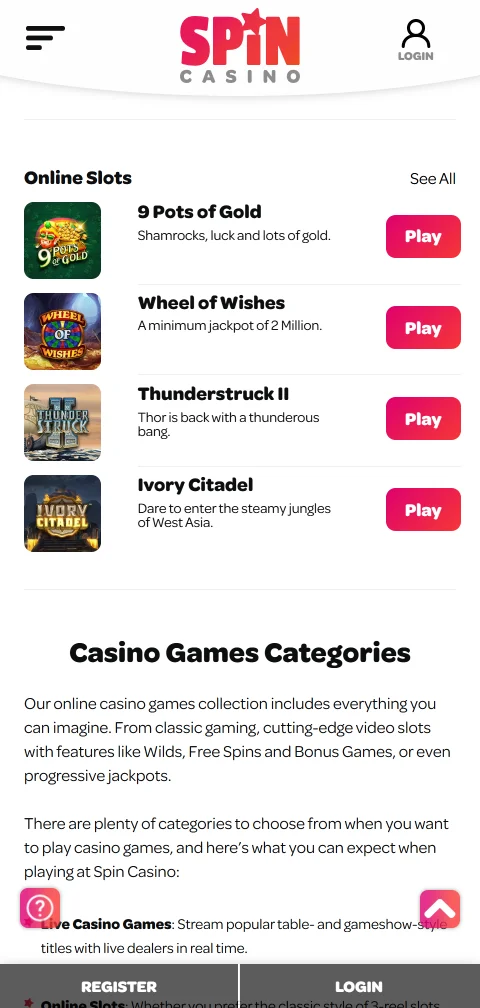 Spin Casino banking options including deposits and withdrawal methods