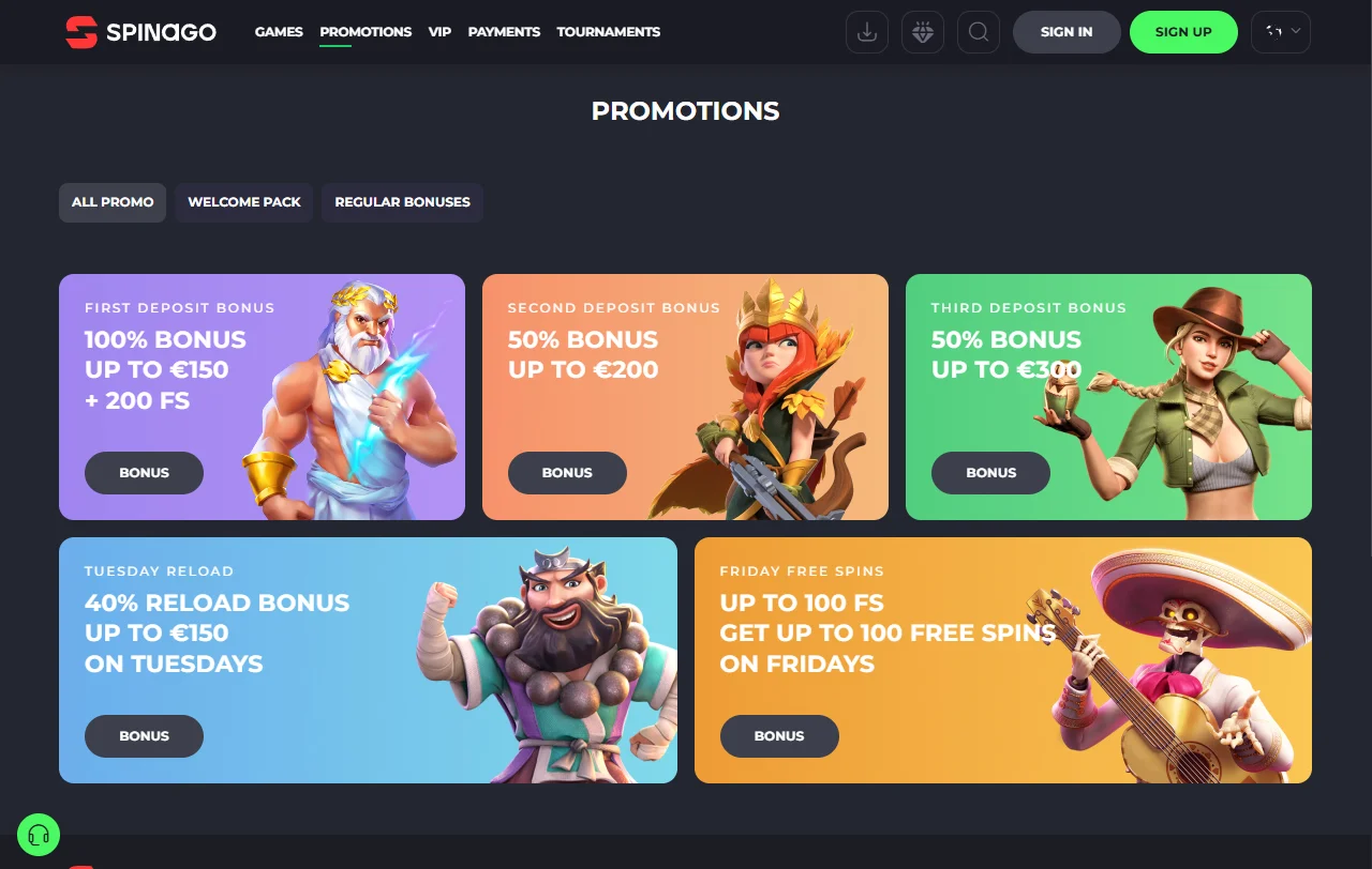 Spinago Casino slots, table games, and live dealer coverage