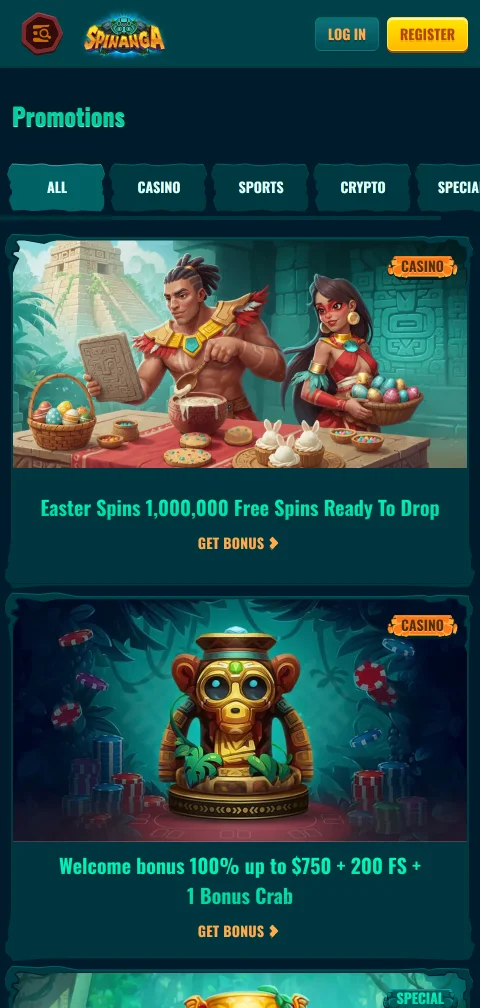 Spinanga Casino banking options showing deposits, withdrawals, and payment methods