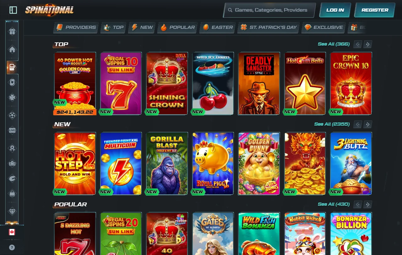 Spinational Casino slots and live games overview for Canadian readers