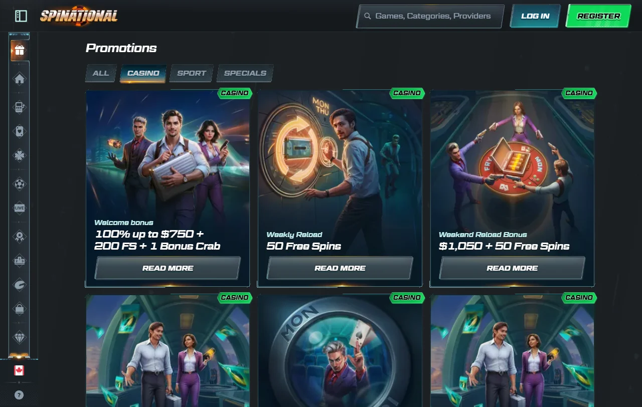 Spinational Casino bonuses and promotion details for Canada players