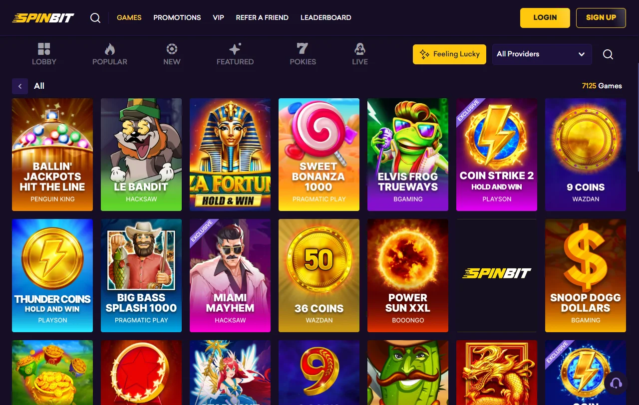 Spinbit Casino slots, table games and live dealer range