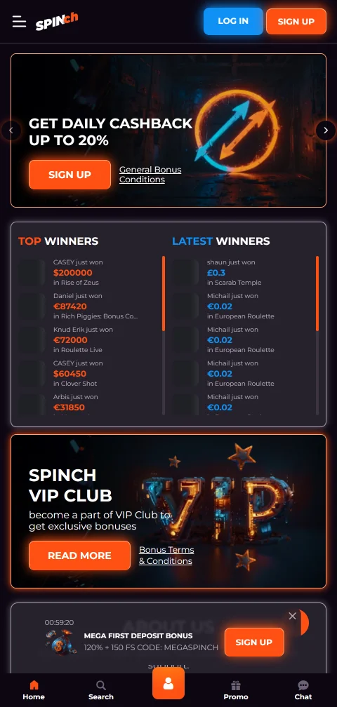 Spinch Casino mobile access and browser play for Canada