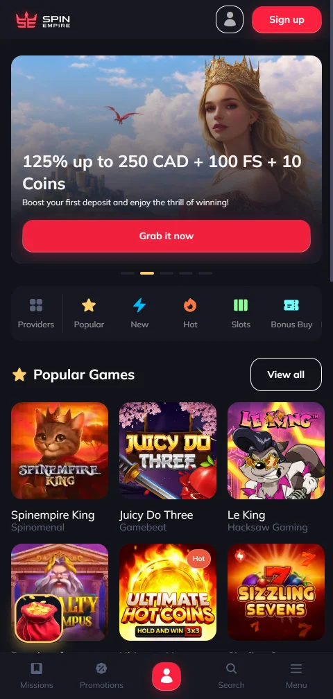 SpinEmpire Casino mobile access and browser play for Canada users