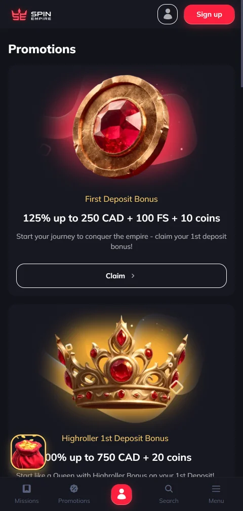 SpinEmpire Casino deposits, withdrawals and banking options in Canada