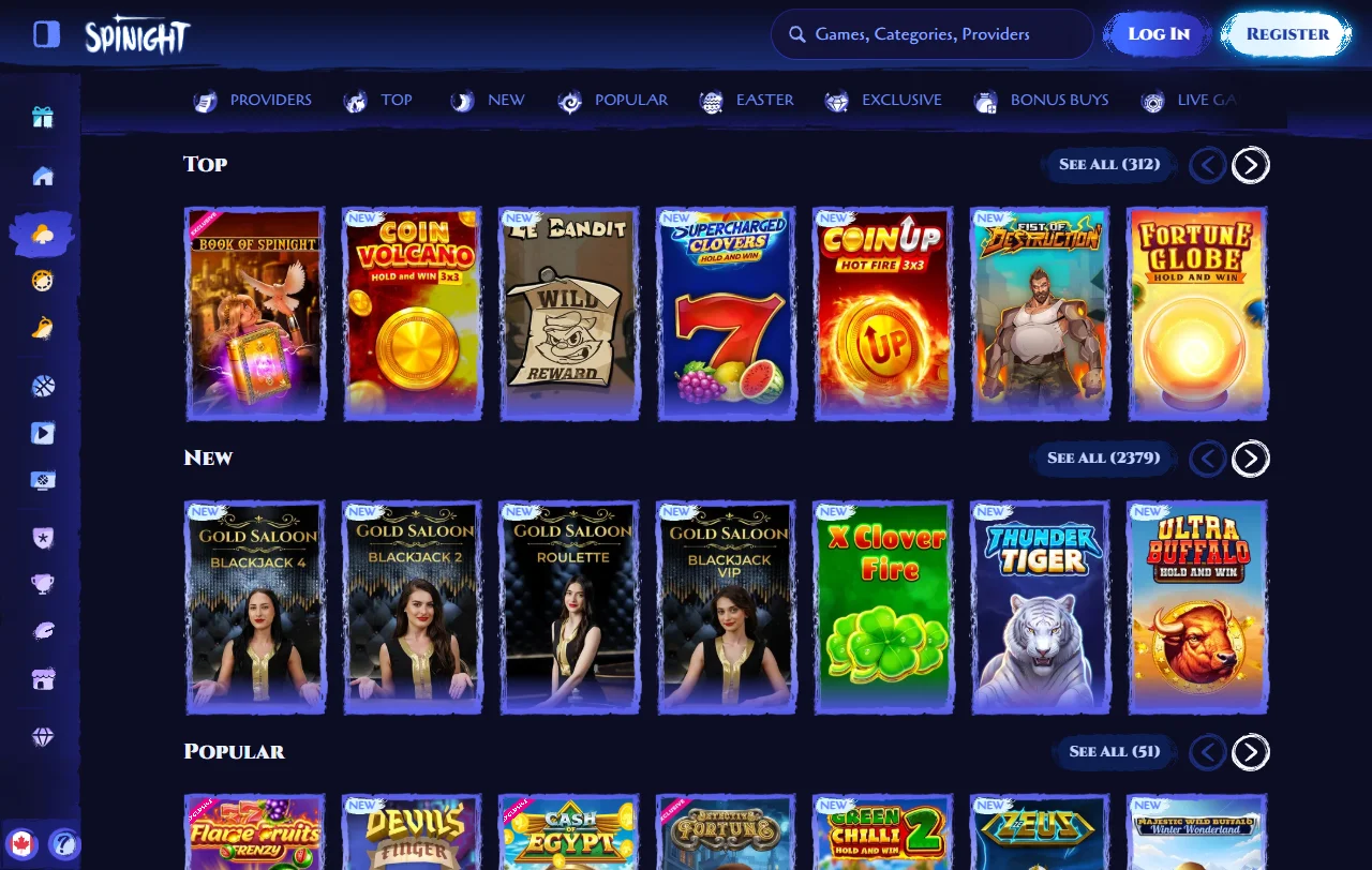 Spinight Casino games and entertainment library for Canadian readers