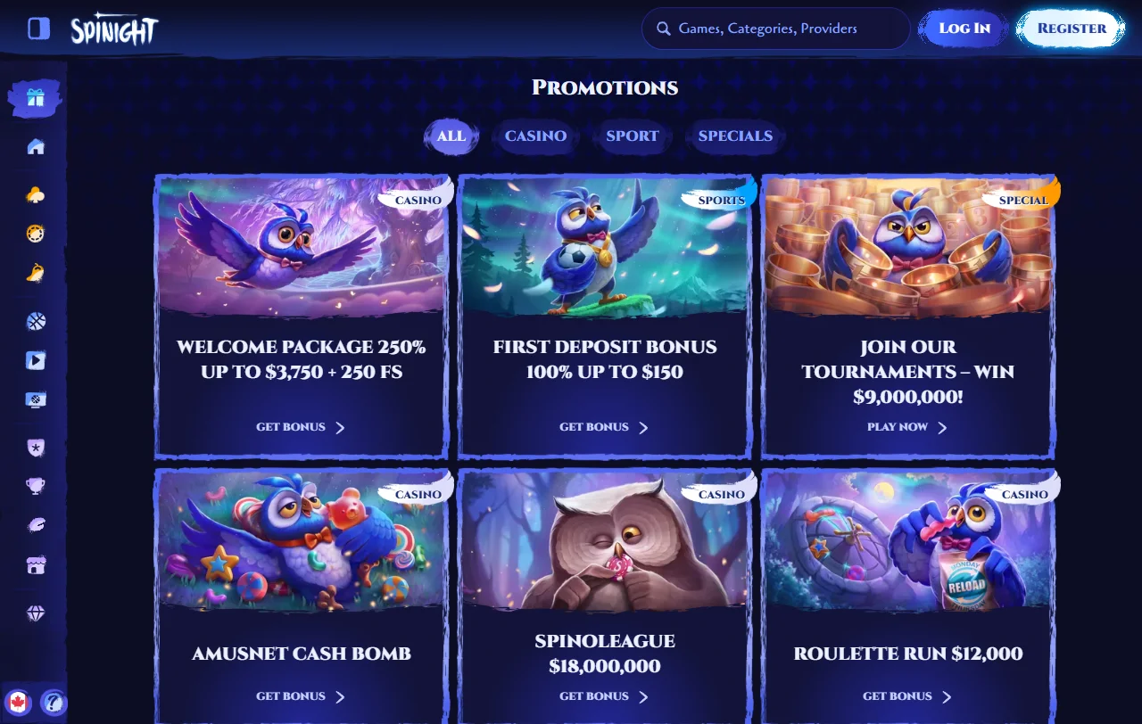 Spinight Casino bonuses and welcome offer details for Canada