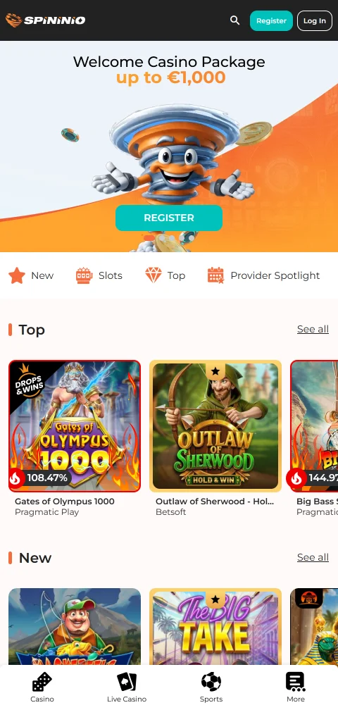 Spininio Casino mobile gaming access on smartphones and browsers