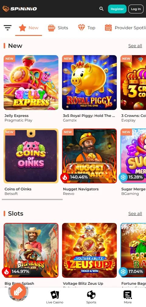 Spininio Casino deposits, withdrawals, and Canadian payment methods