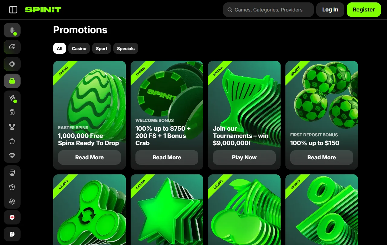 Spinit Casino games library with slots and live dealer focus