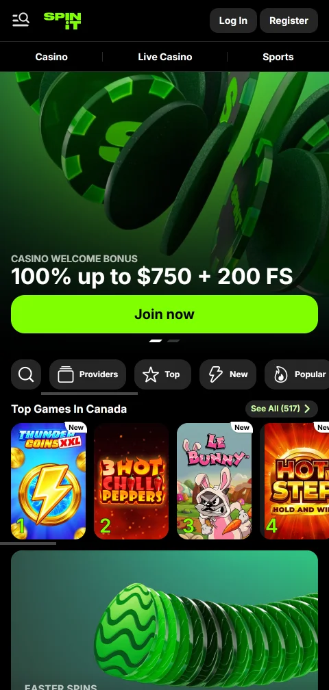 Spinit Casino mobile access for smartphone play in Canada