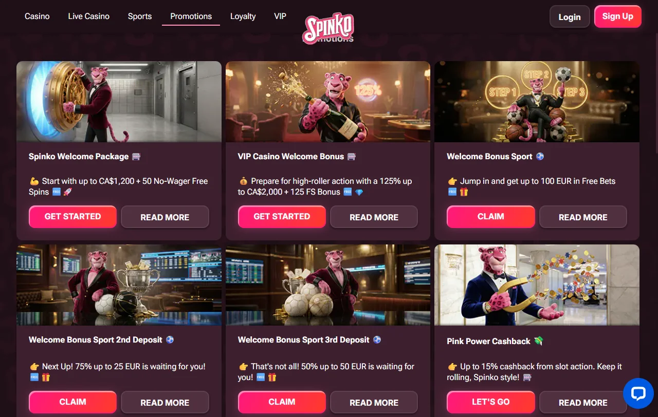 Spinko Casino games library overview with slots, live dealer, and variety