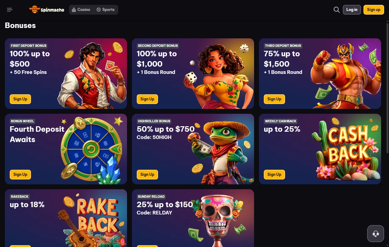 Spinmacho Casino overview of slots, live tables, and providers