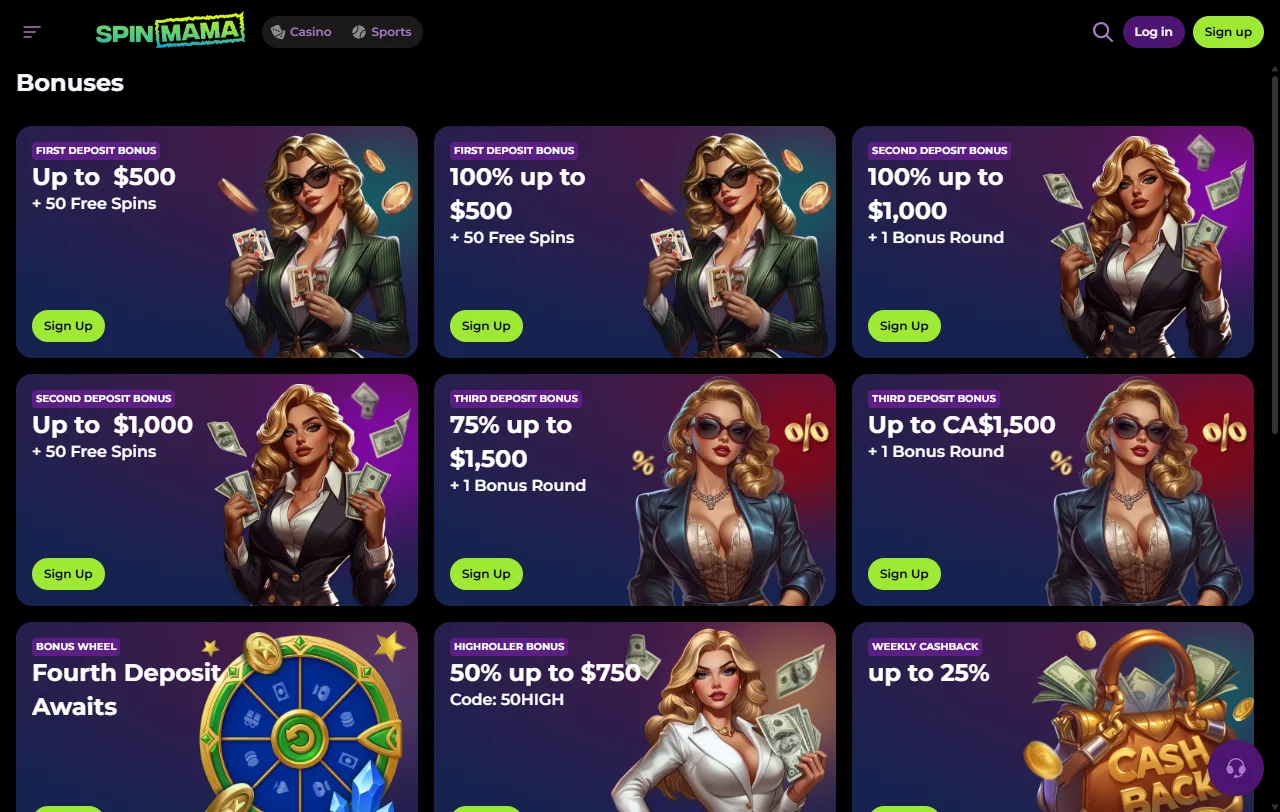 Spinmama Casino games, slots and live dealer selection