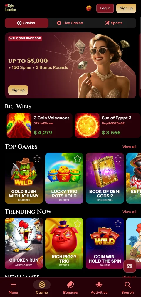 Spinogambino Casino mobile play and browser access for Canada