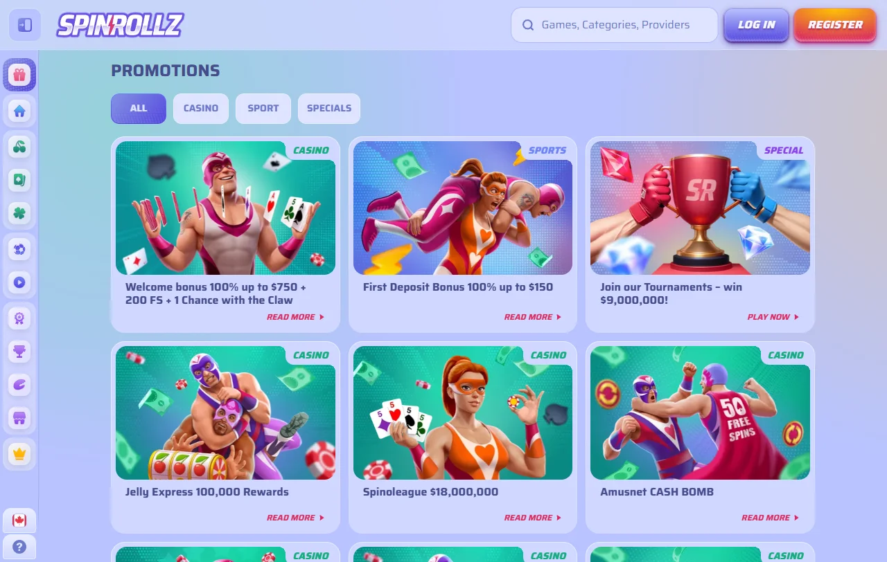 SpinRollz Casino games library and live dealer coverage