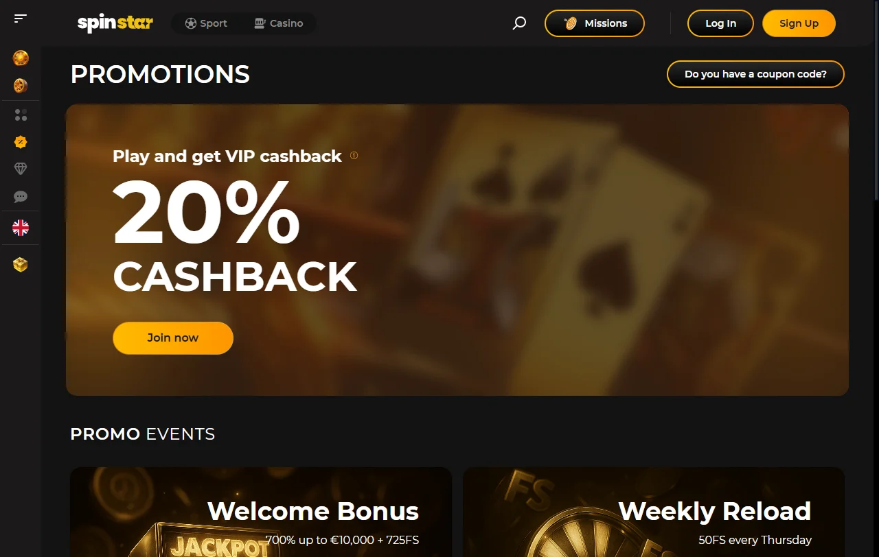 SpinStar Casino games library with slots, tables and live dealer access
