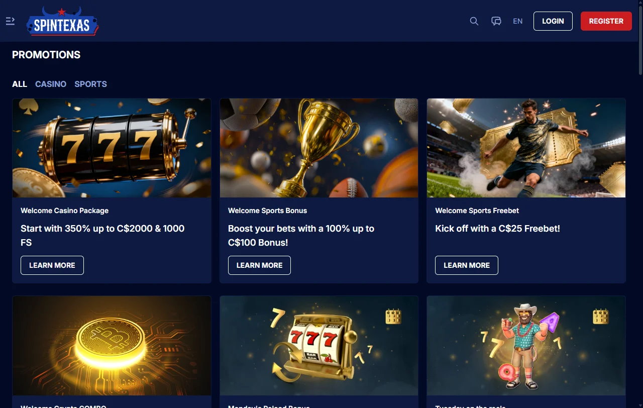 Spintexas Casino bonuses and promotional terms for new players
