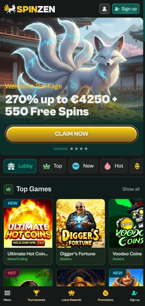 Spinzen Casino mobile gaming experience on smartphones for Canada players