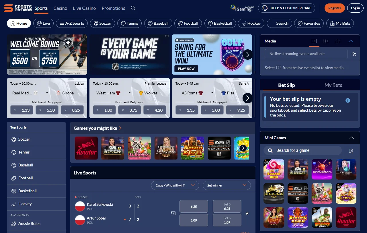 Sports Interaction Casino overview for Canadian players and review context