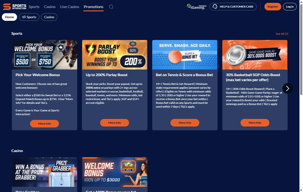 Sports Interaction Casino bonus structure and welcome offer details