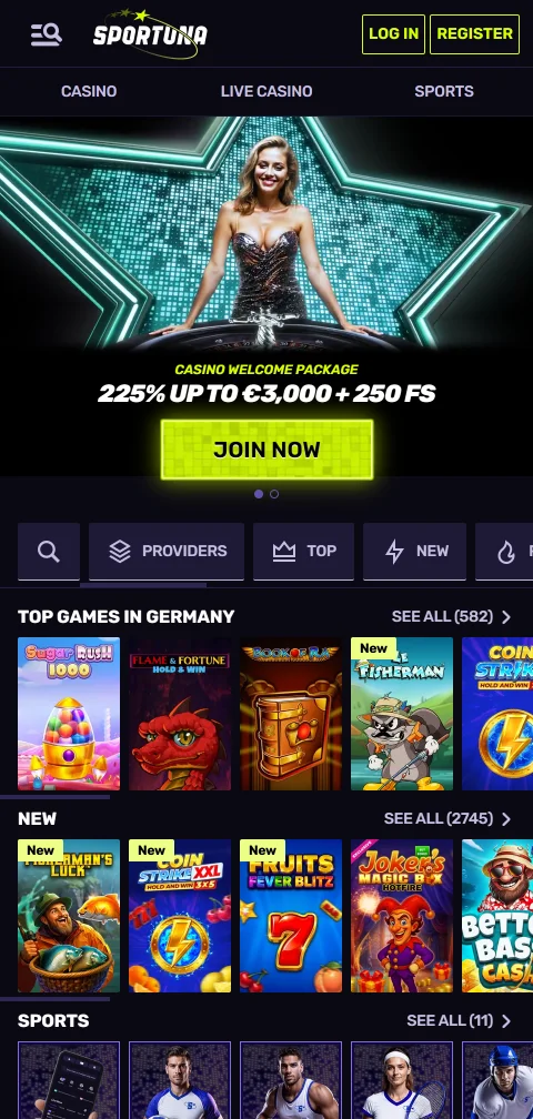 Sportuna Casino mobile access for Canadian players