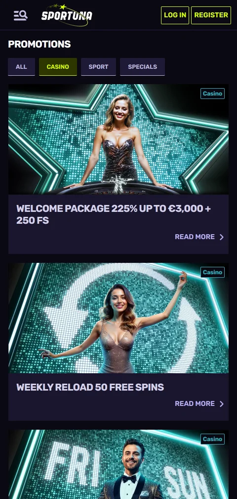 Sportuna Casino deposits, withdrawals and payment options
