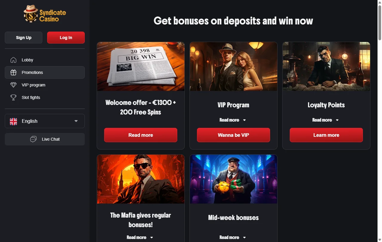 Syndicate Casino bonus terms and promotions summary for analysis