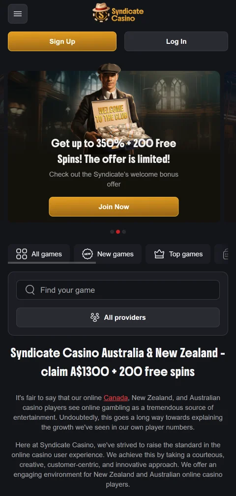 Syndicate Casino mobile access and browser play for Canada