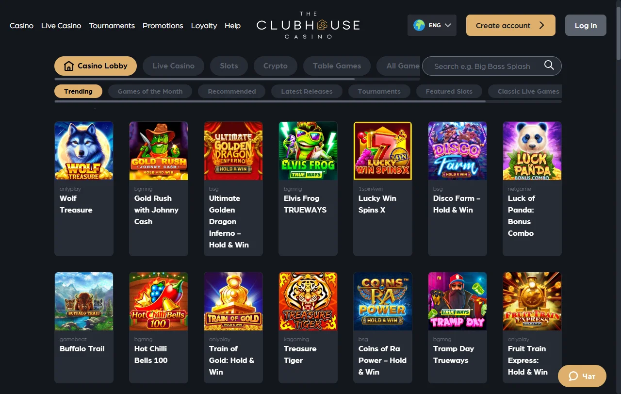 The Clubhouse Casino game library and provider selection overview