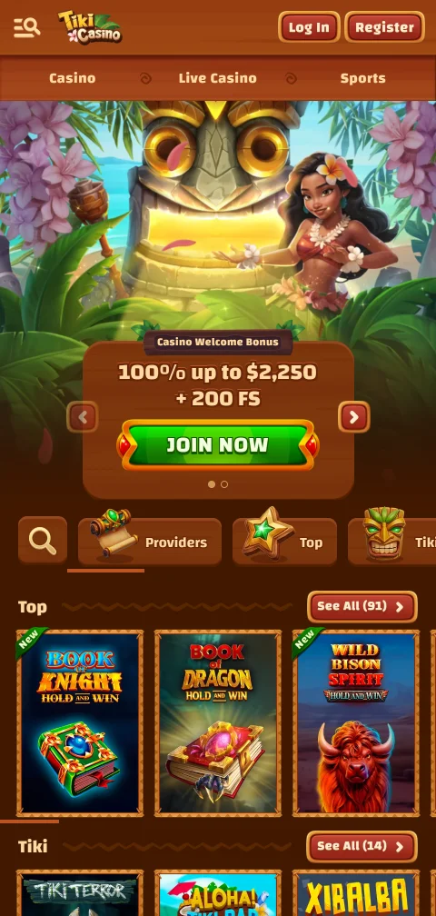 Tiki Casino mobile access on iPhone and Android devices