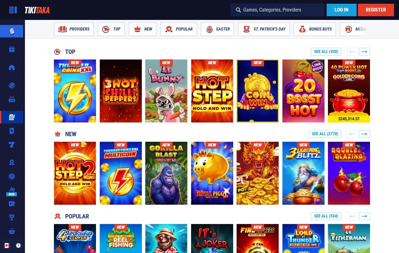 TikiTaka Casino game library and provider coverage for Canadian readers