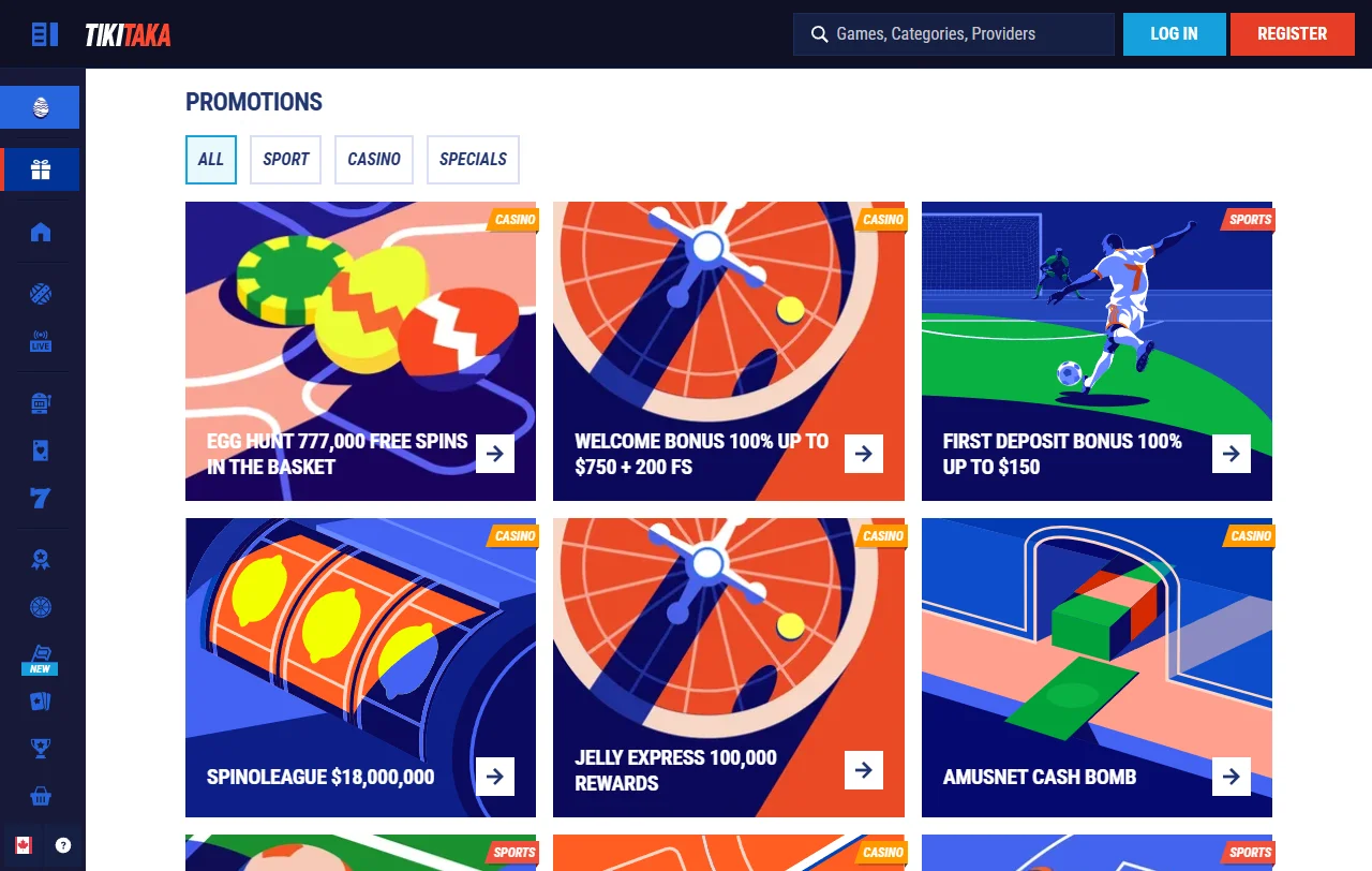 TikiTaka Casino bonus terms and welcome offer context for Canada