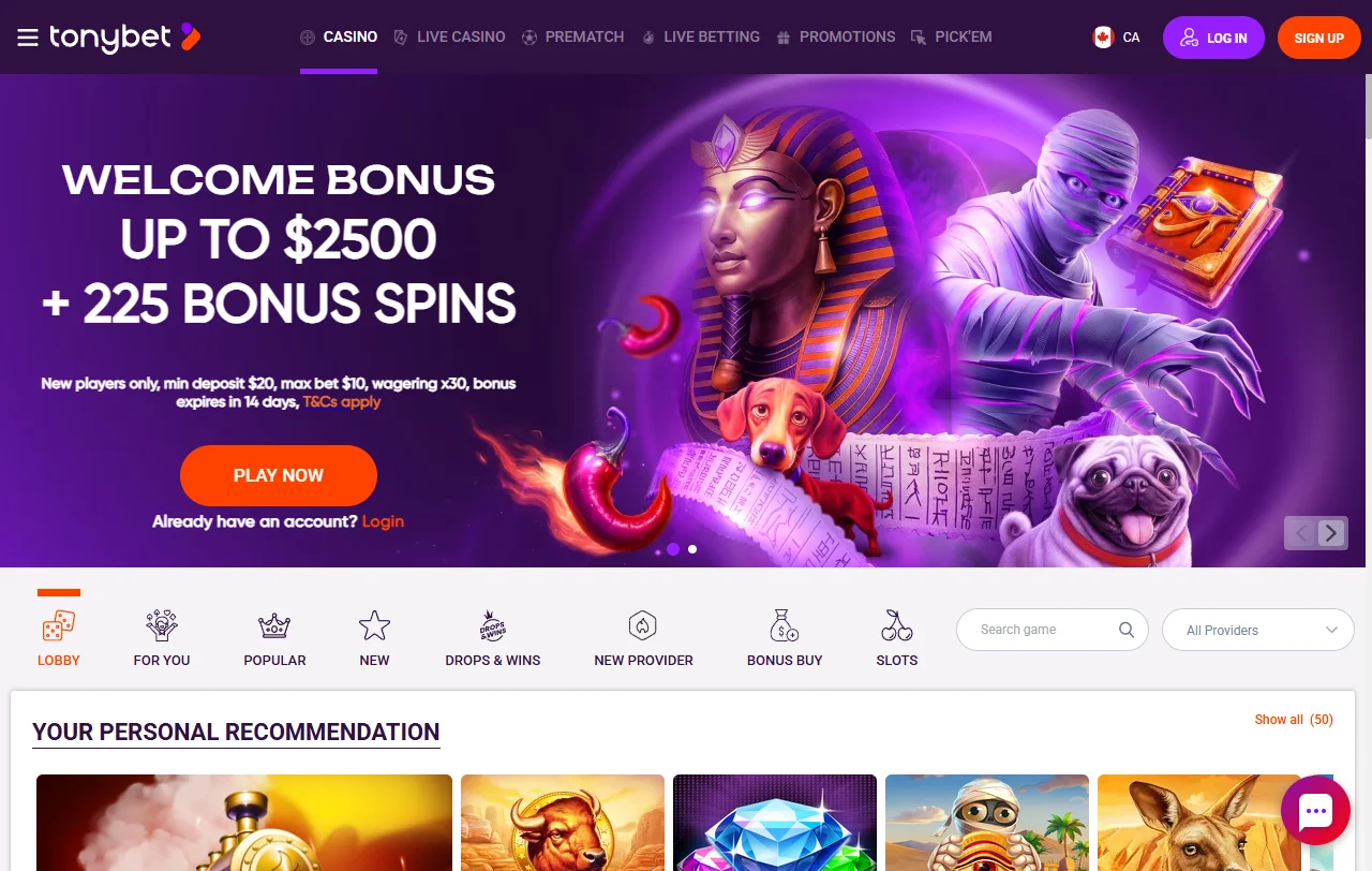 Tonybet Casino overview of slots, live tables, and software providers