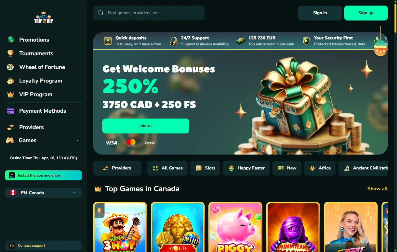 Trip2Vip Casino review for Canada players, focusing on overall platform assessment