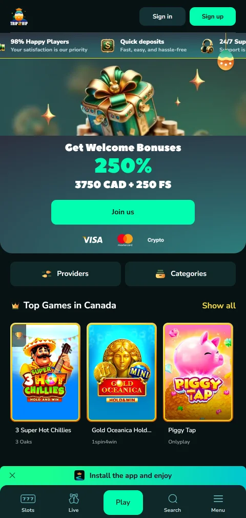 Trip2Vip Casino mobile access for Canadian players on smaller screens