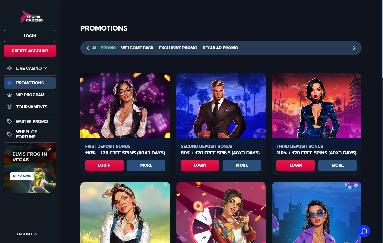 Trips Casino game variety and live dealer coverage for review context
