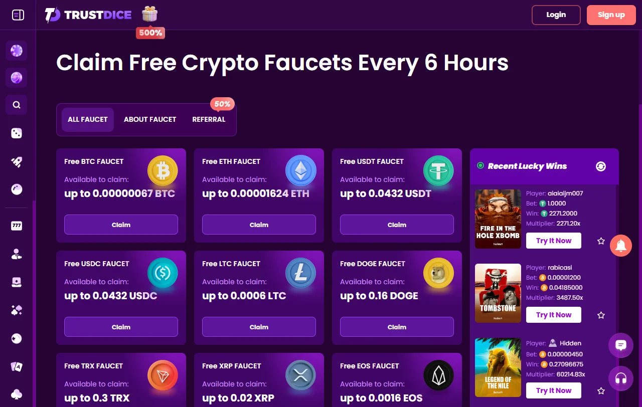 Trust Dice Casino slots, live dealer tables and game variety