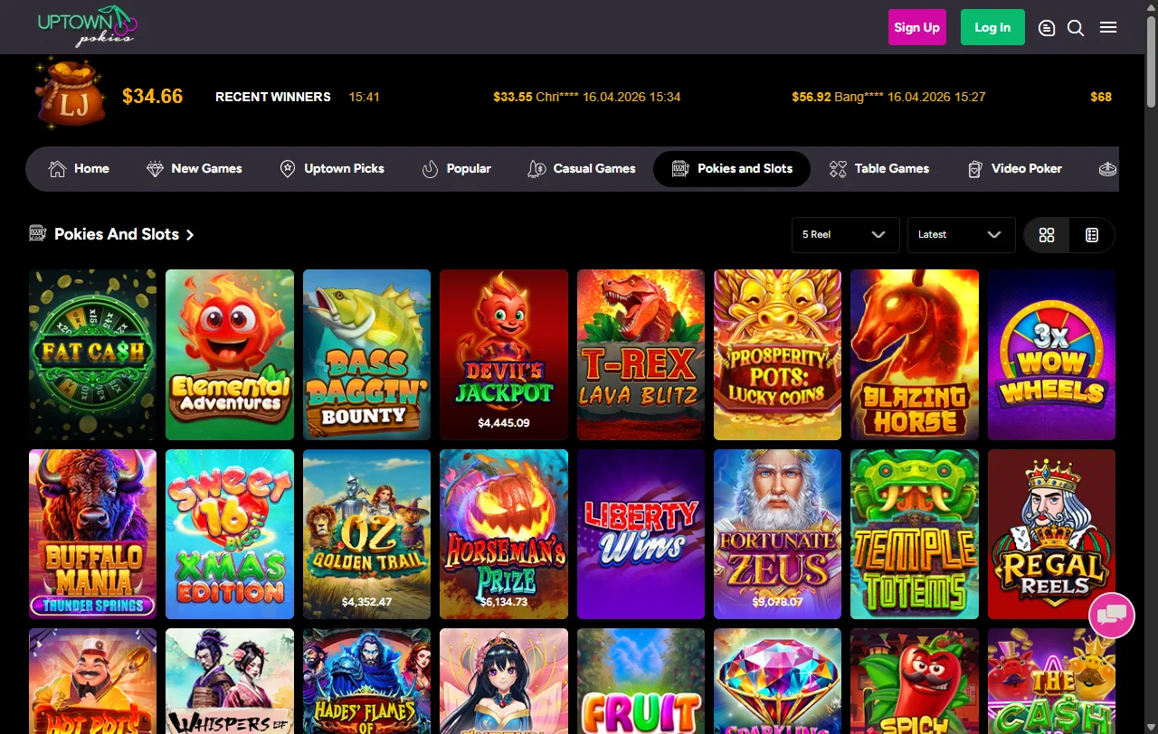 Uptown Pokies Casino games and live dealer range for Canadian users