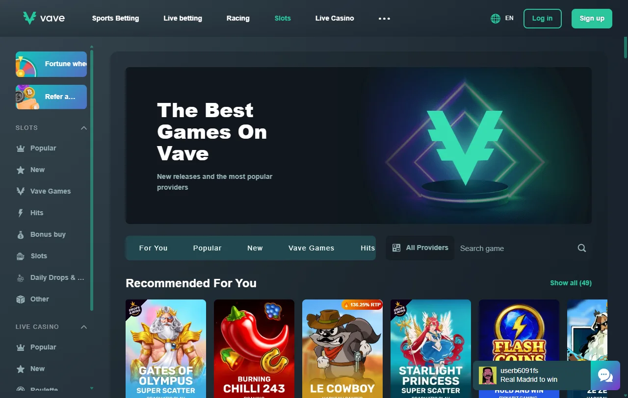 Vave Casino bonuses and welcome offers for Canada players